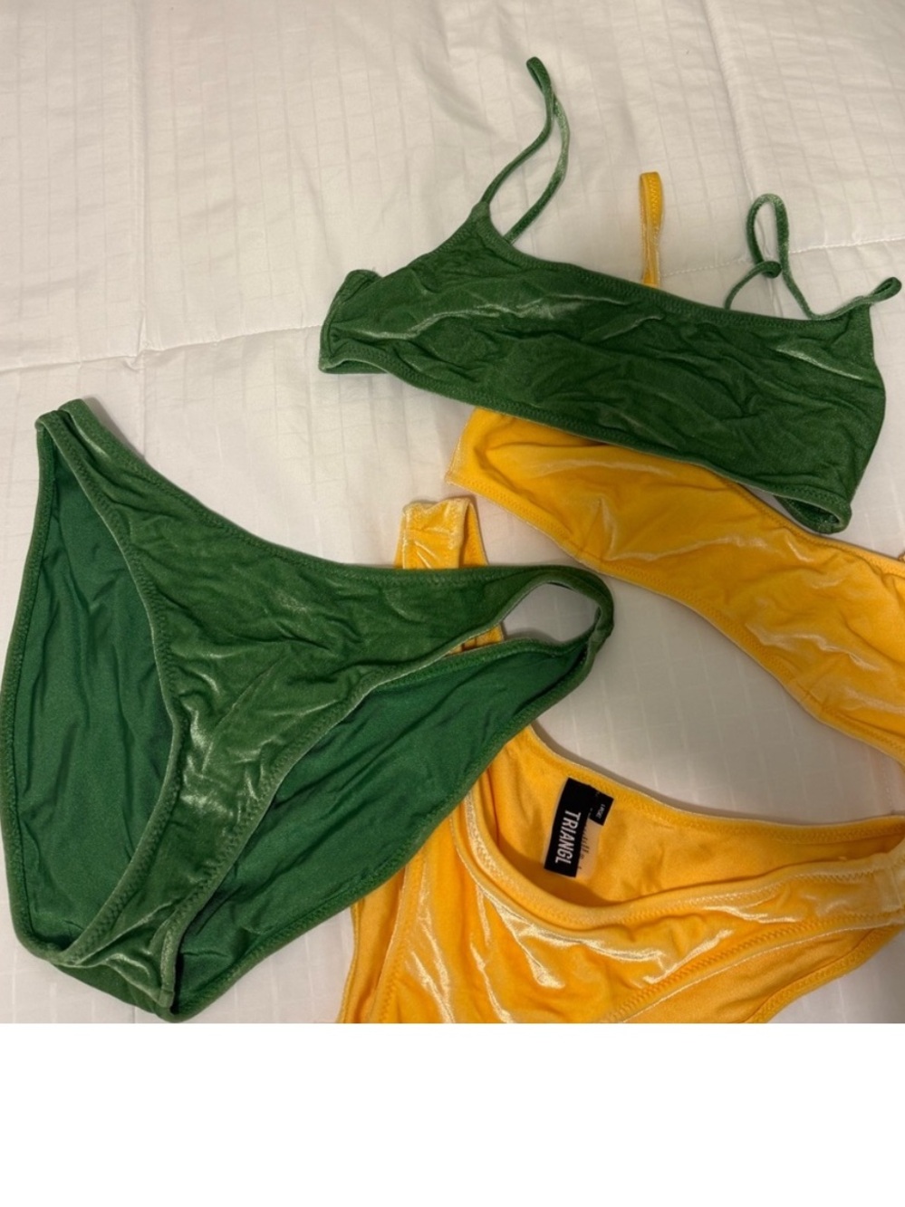 TRIANGL green Velvet Bikini Top  & bottoms in Green